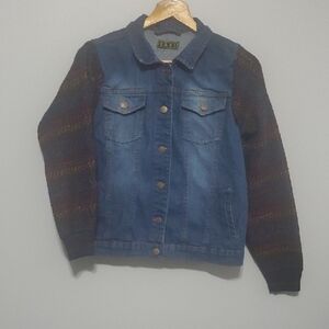 Taxi Jacket Denim Fabric Sleeves Womens Size XL ? X-large ? No Size Tag 20" Ptp